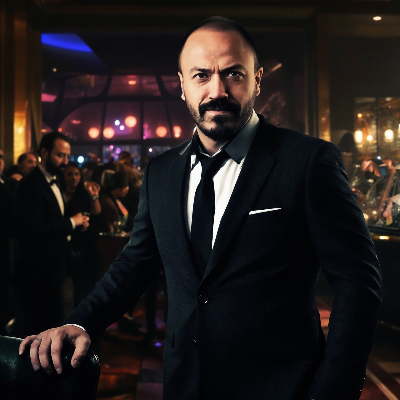 Stylized portrait of Adam Rojas in a dark suit